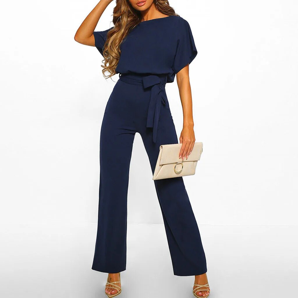 Evangeline - Belted Wide Leg Jumpsuit