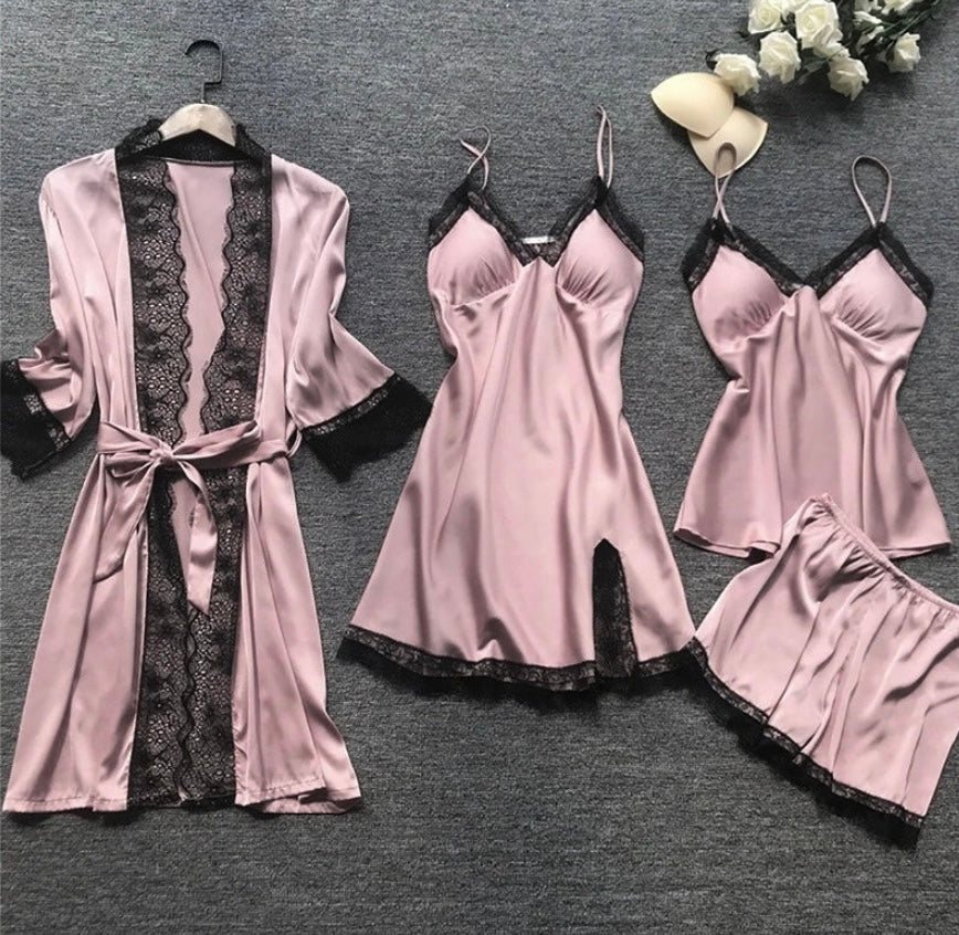 Iris - Satin Five Piece Pyjama Set — Pink