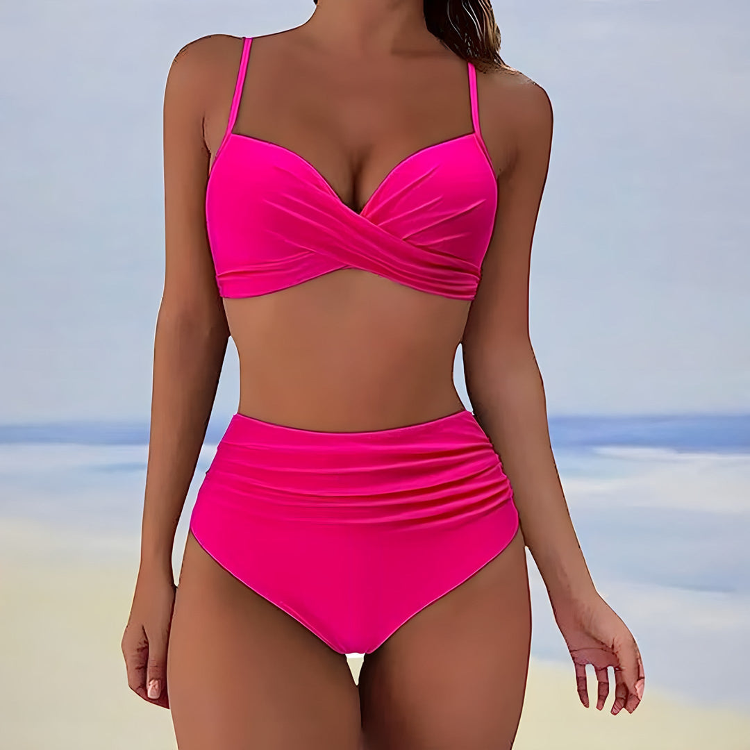 Bernadette - Twist High Waist Bikini — Hot Pink