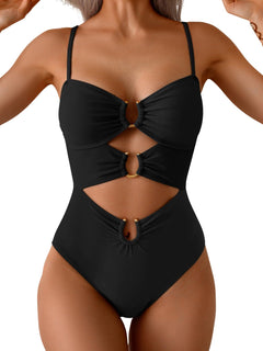 Rochelle - Triple Ring Cutout Swimsuit — Black