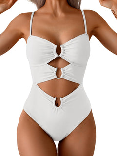 Rochelle - Triple Ring Cutout Swimsuit — White