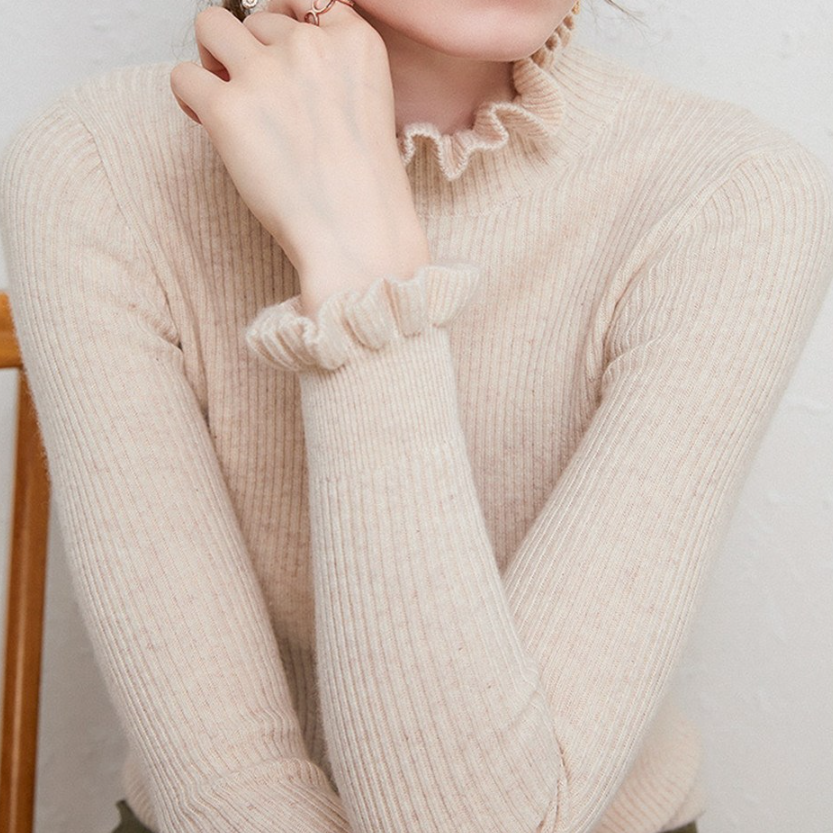 Charmaine - Turtleneck with Frill Cuffs — Beige