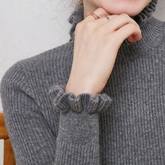 Charmaine - Turtleneck with Frill Cuffs — Grey