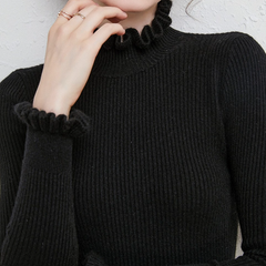 Charmaine - Turtleneck with Frill Cuffs — Black