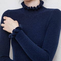 Charmaine - Turtleneck with Frill Cuffs — Blue