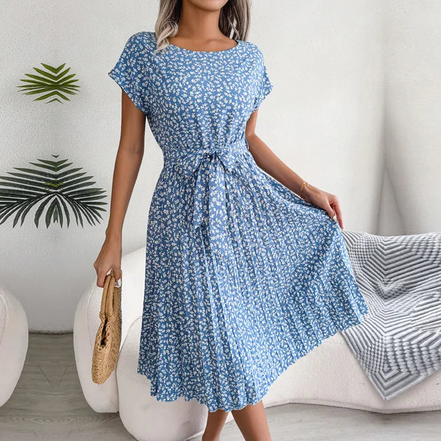 Christina - Ditsy Floral Belted Midi — Blu Chiaro