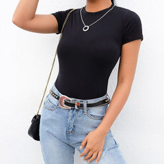 Veronica - Fitted T Shirt Bodysuit — Black