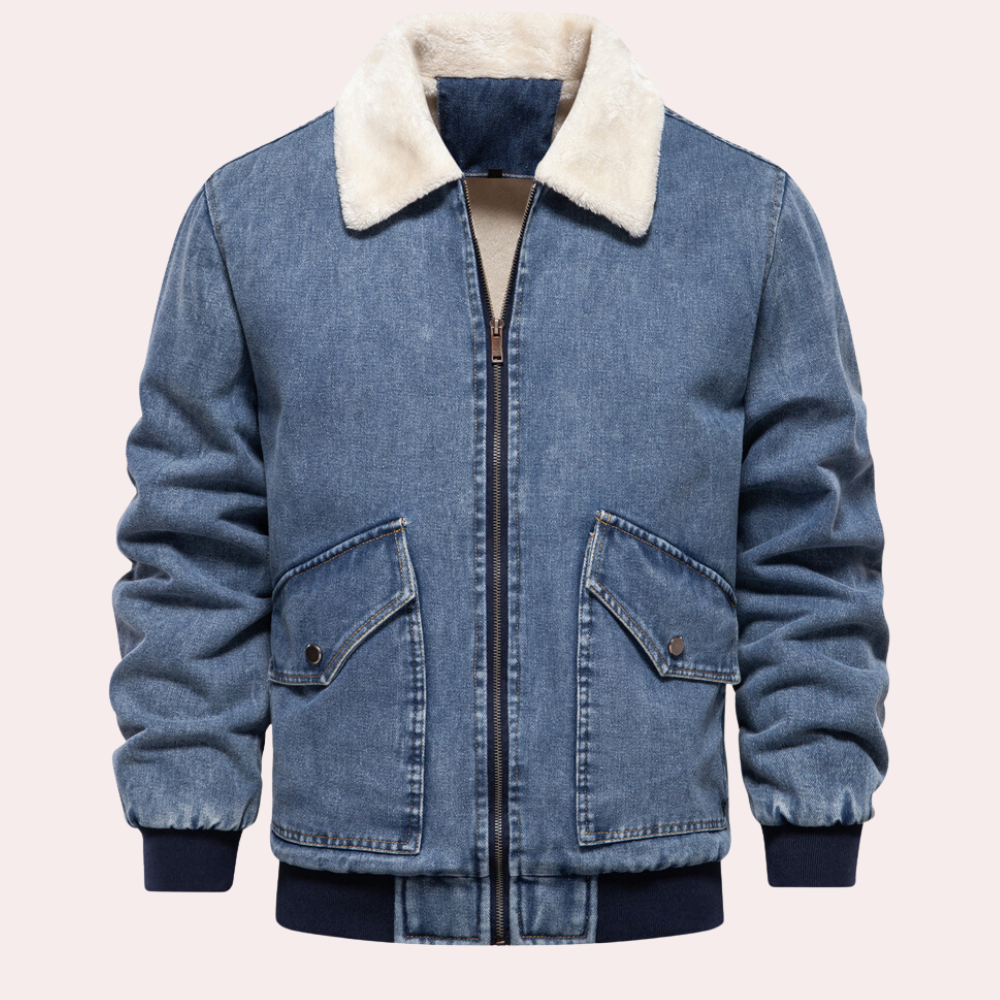 Alastair - Denim Jacket with Fur Collar — Blue