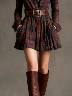 Tallulah - Plaid Shirt Mini Dress with Belt