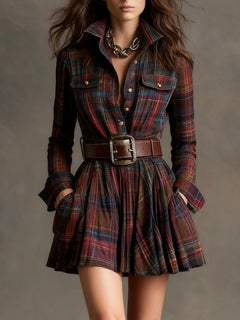 Tallulah - Plaid Shirt Mini Dress with Belt