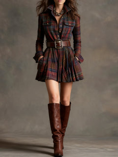 Tallulah - Plaid Shirt Mini Dress with Belt