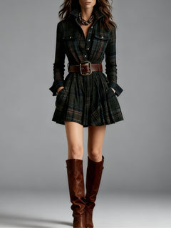 Tallulah - Plaid Shirt Mini Dress with Belt