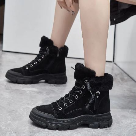 Annabelle - Lace up Boots with Pom Poms — Black