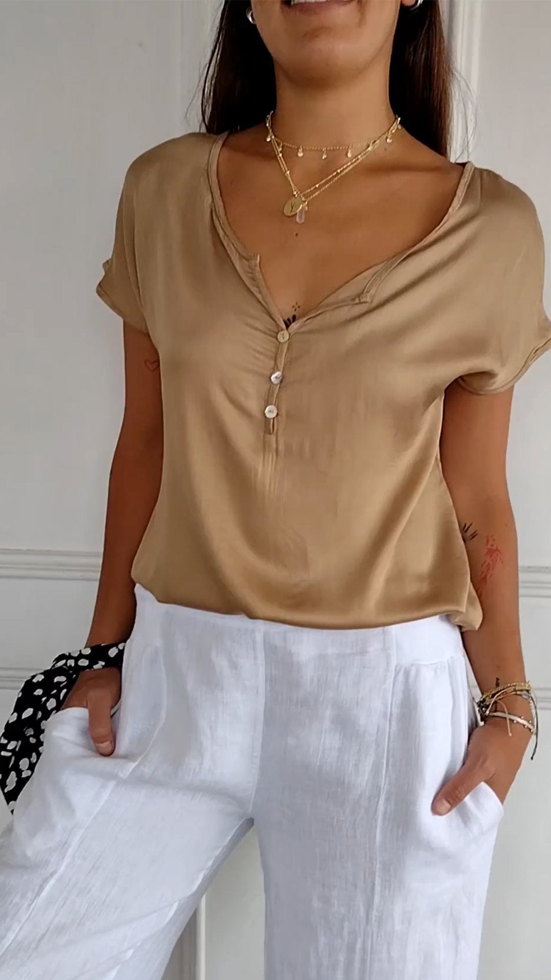Evelyn - Satin V Neck Top