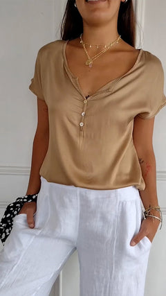 Evelyn - Satin V Neck Top