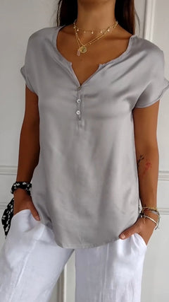 Evelyn - Satin V Neck Top