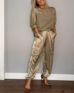 Emma - Satin Top and Jogger Set — Gold