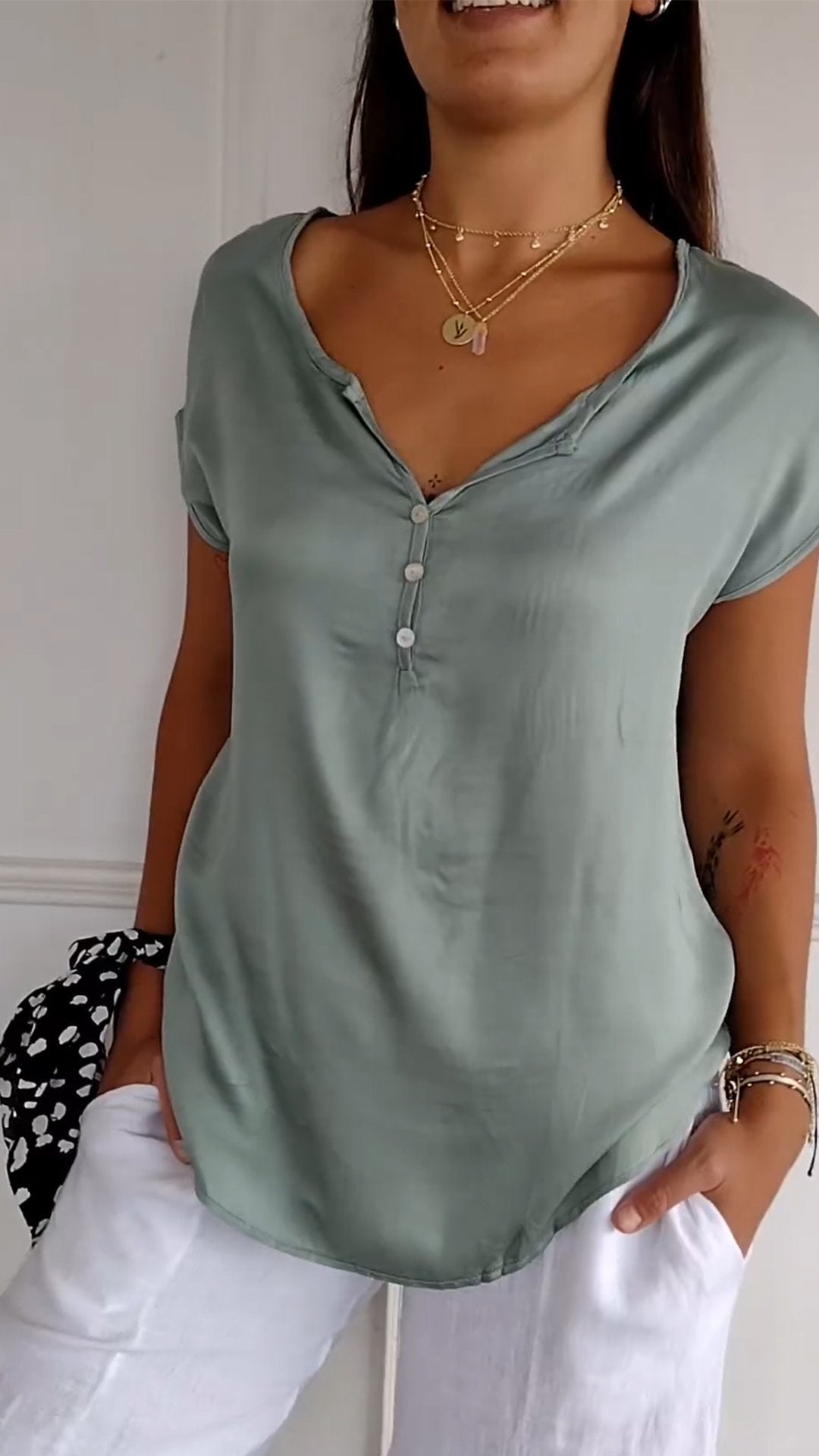 Evelyn - Satin V Neck Top