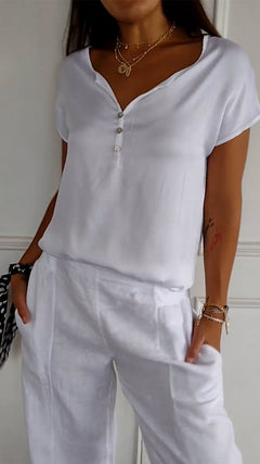 Evelyn - Satin V Neck Top