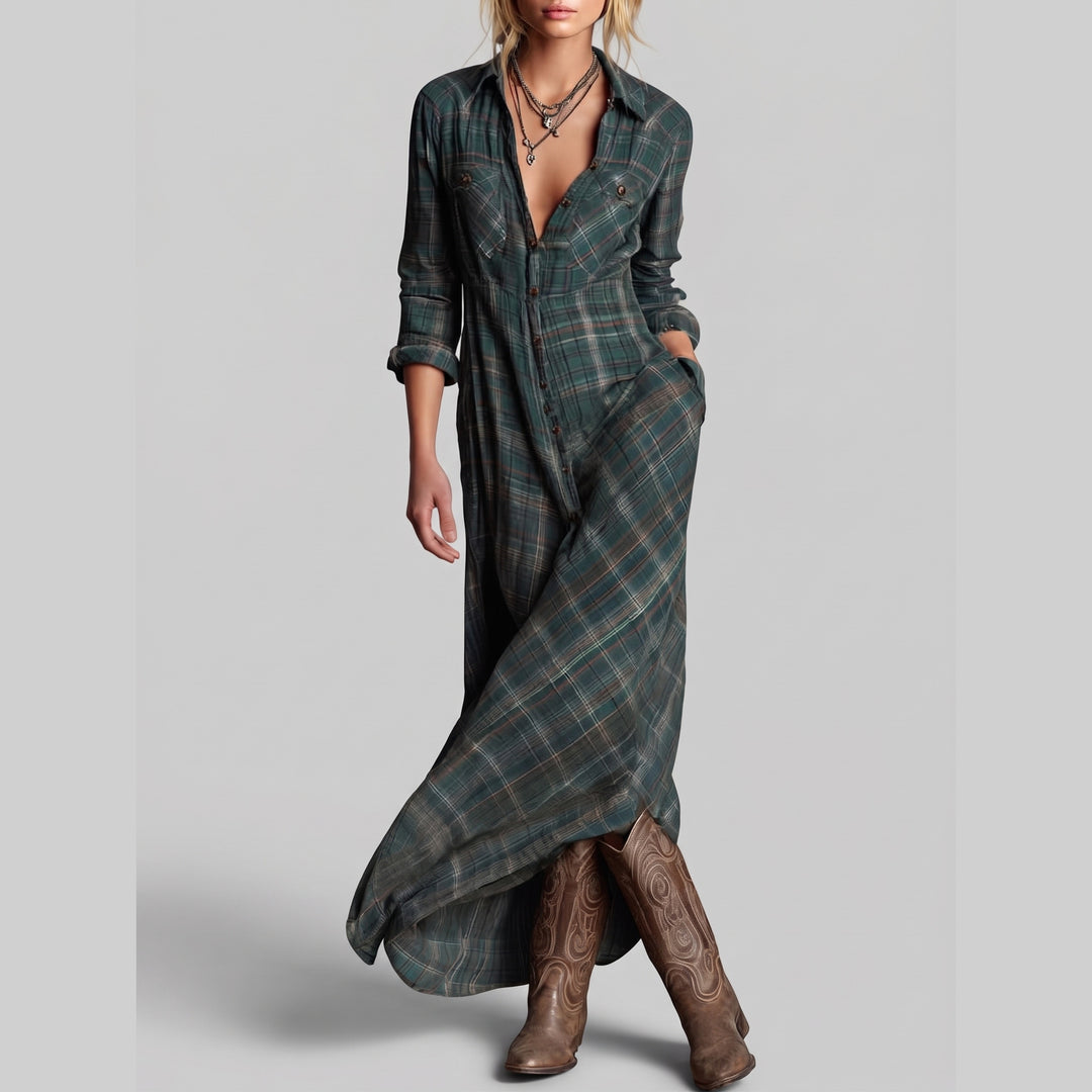 Kerensa - Plaid Shirt Maxi Dress