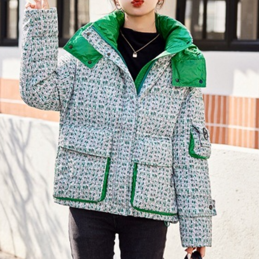 Bethany - Tweed Jacket with Hood — Blue