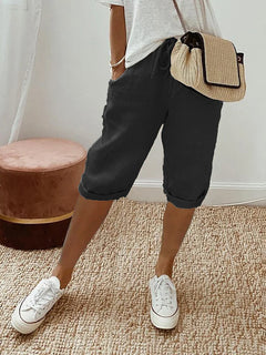 Evangeline - Cotton Knee Length Shorts — Black