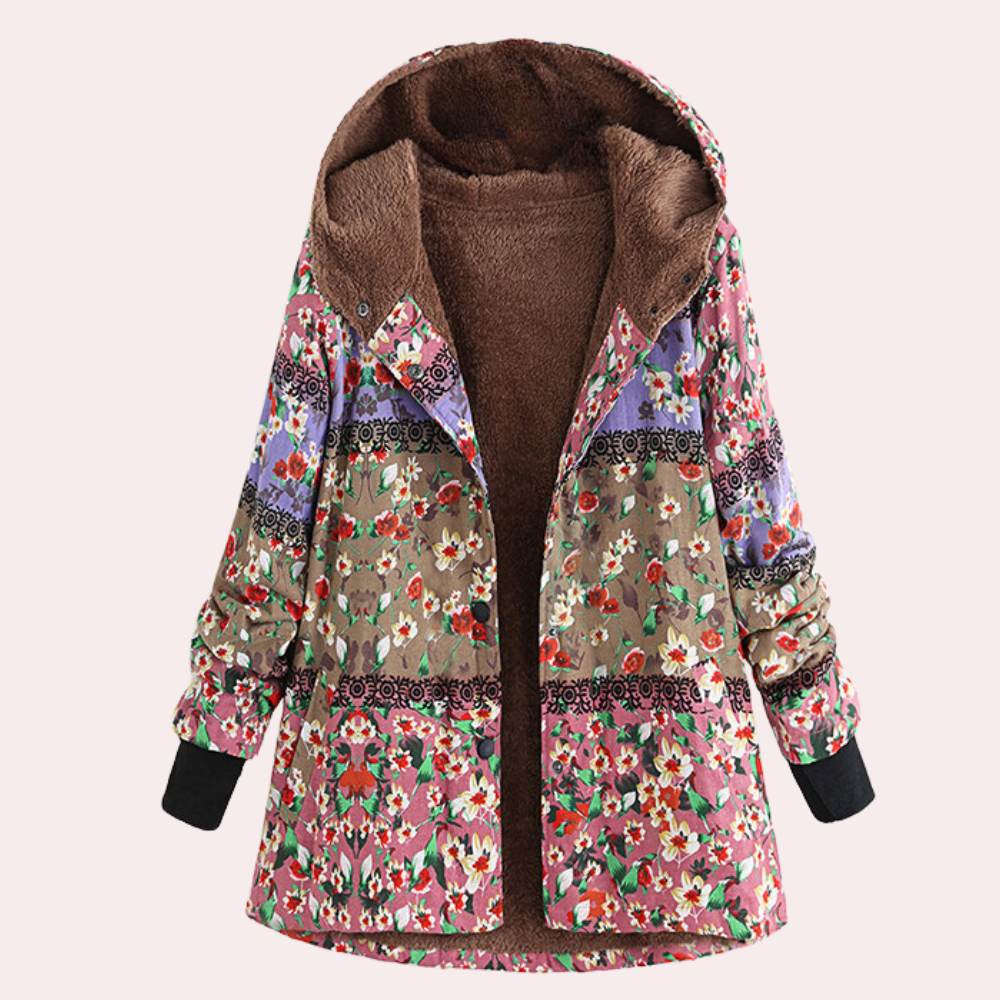 Valerie - Floral Print Fleece Lined Jacket — Pink