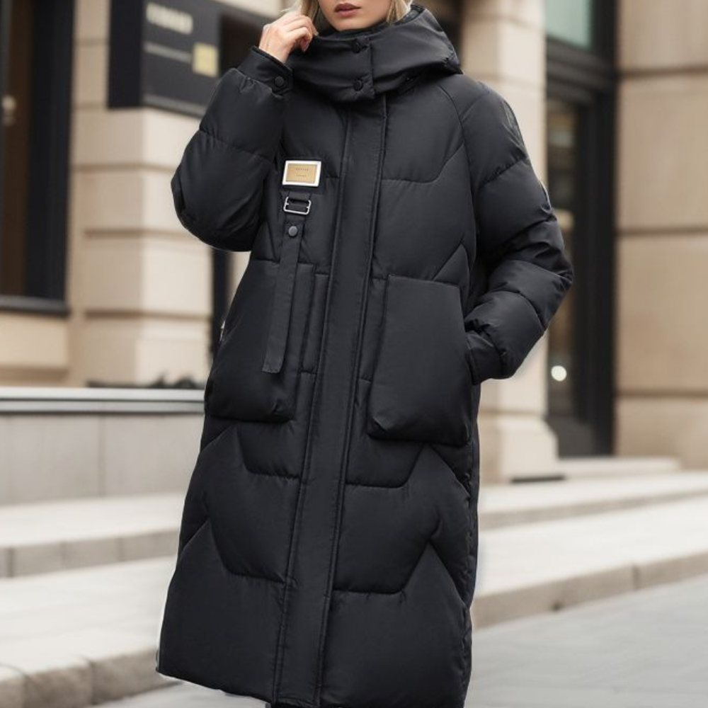 Georgie - Long Hooded Puffer Coat — Black