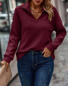 Molly - Ribbed Half Zip Jumper — Burgundy