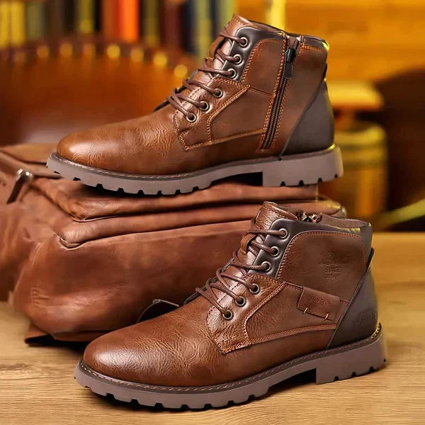 Florence - Leather Lace up Work Boots — Black