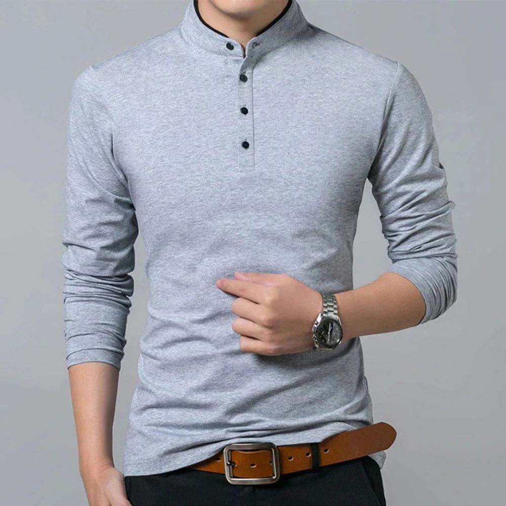 Reuben - Long Sleeve Henley Top — Grey