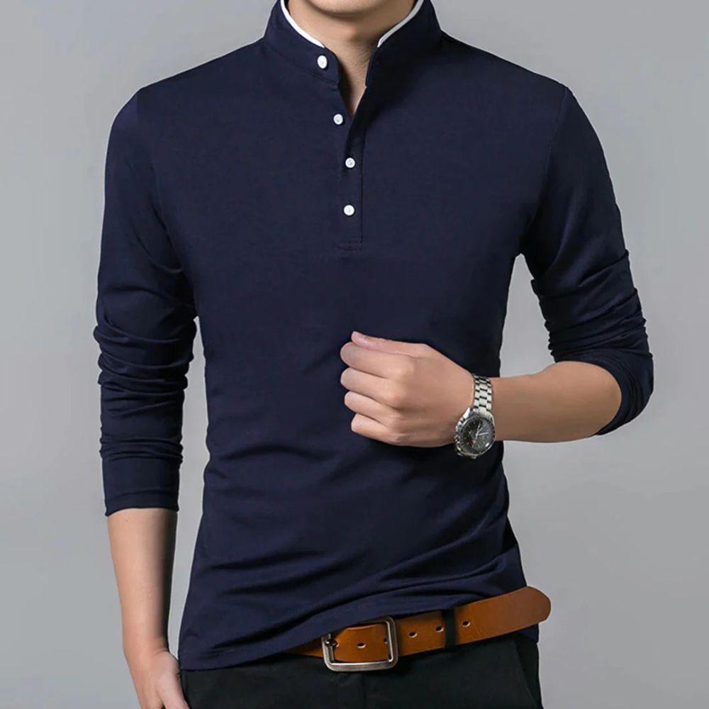 Reuben - Long Sleeve Henley Top — Navy blue