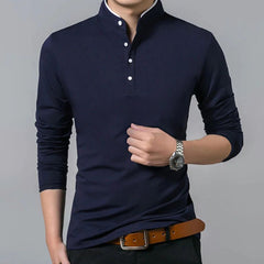 Reuben - Long Sleeve Henley Top — Navy blue