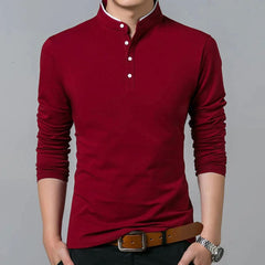 Reuben - Long Sleeve Henley Top — Red