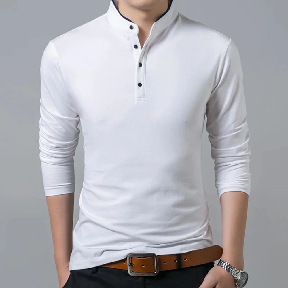 Reuben - Long Sleeve Henley Top — White