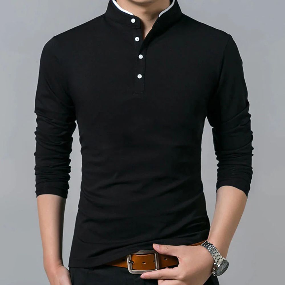 Reuben - Long Sleeve Henley Top — Black
