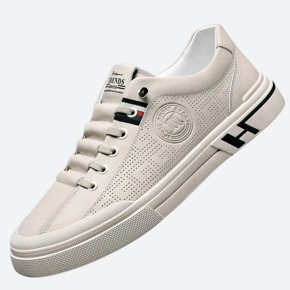 Sebastian - Perforated Leather Trainers — Beige
