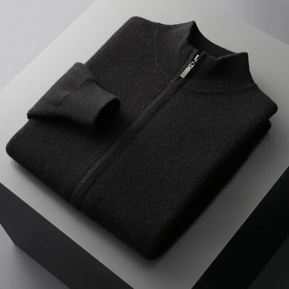 Vincent - Zip Through Knit Cardigan — Black