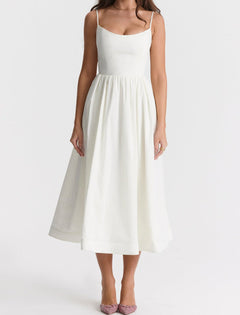 Virginia - Cami Midi Dress with Full Skirt — White