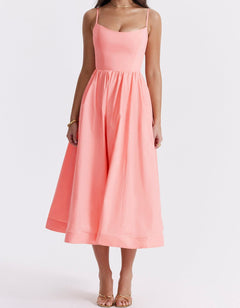 Virginia - Cami Midi Dress with Full Skirt — Pink