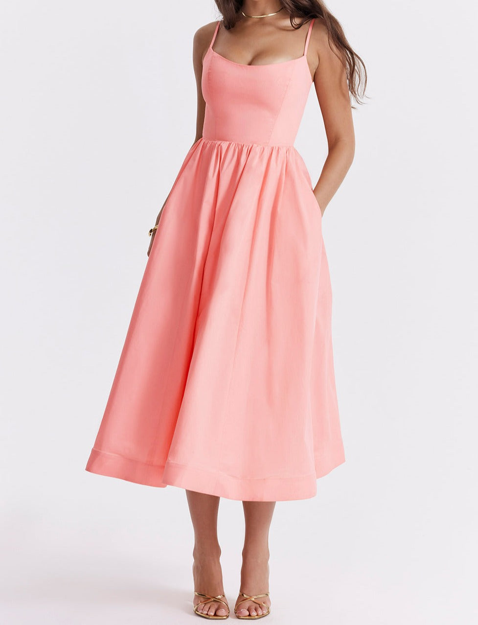 Virginia - Cami Midi Dress with Full Skirt