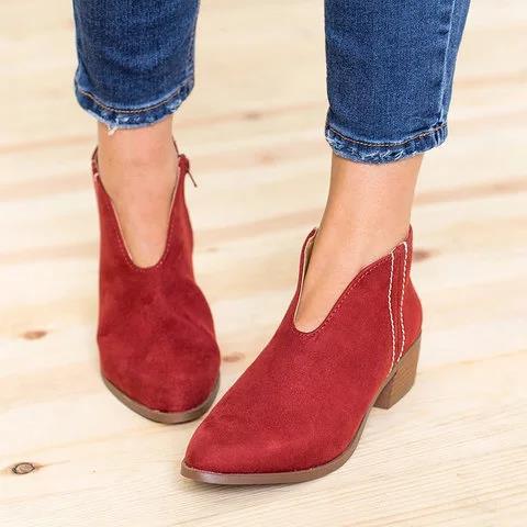 Alma - Suede Ankle Boots with Zip — Red