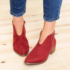 Alma - Suede Ankle Boots with Zip — Red