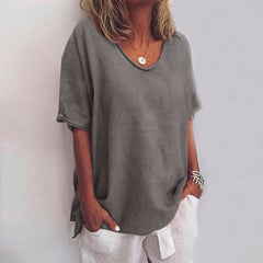 Lara - Linen V Neck Tunic — Dark Gray