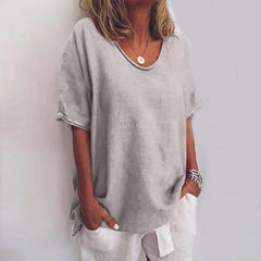 Lara - Linen V Neck Tunic — Gray