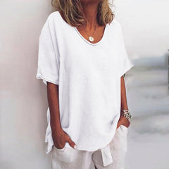 Lara - Linen V Neck Tunic — White