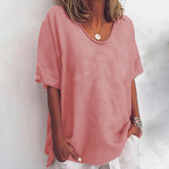 Lara - Linen V Neck Tunic — Pink