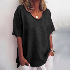 Lara - Linen V Neck Tunic — Black