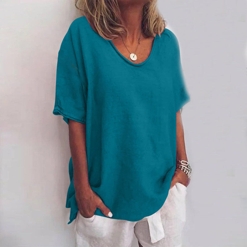 Lara - Linen V Neck Tunic — Ocean Blue