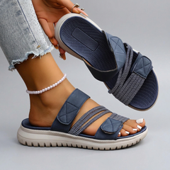 Seraphina - Twin Velcro Strap Sandals — Navy Blue